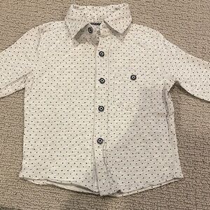 Classic White Patterned Boys Toddler Collared Button-Down Shirt